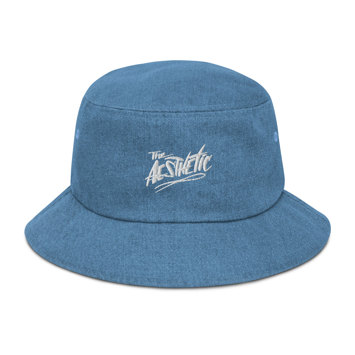?HANDMADE BOUTIQUE HAT? Denim Blue Bucket Hat with White Logo Personalized Denim Bucket Hat Custom Name Embroidery Design  main image 2